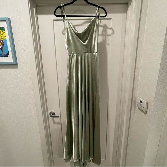 TONIGHT'S THE NIGHT SATIN FORMAL DRESS: SAGE - Picture 3 of 8